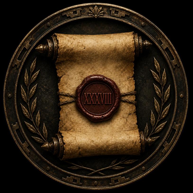 38th Scroll emblem — scroll sealed with XXXVIII wax stamp